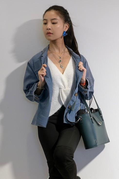 Leather Mini Twist Lock Shopper Bag in Pine