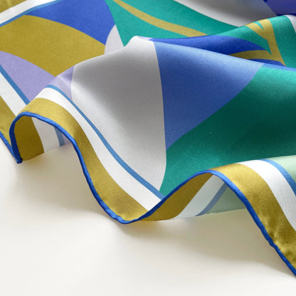 Blue Abstract Lotus Silk Square Scarf, 65cm Double-Sided Print Unisex Bandana Scarf with Hand-rolled Edges