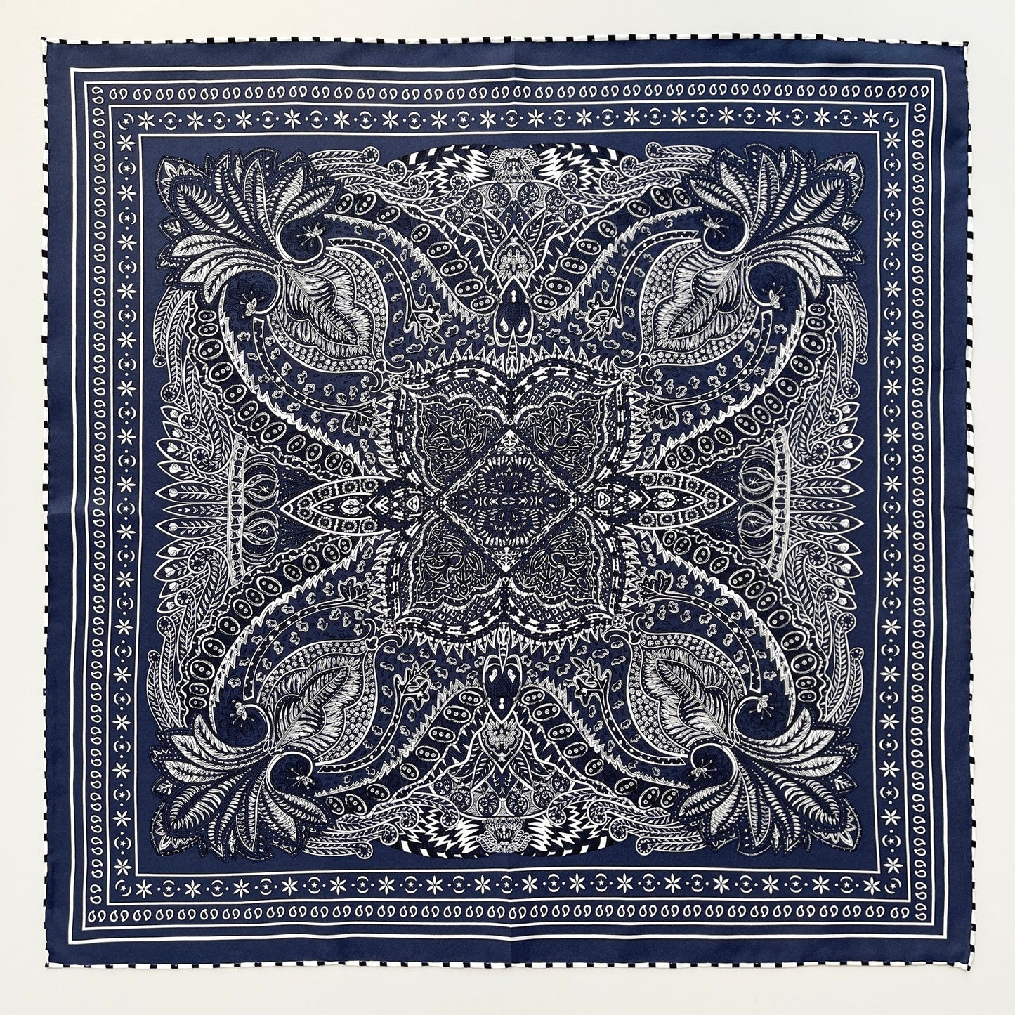 Navy Heritage Paisley Silk Scarf, 53cm Hand-Rolled Unisex Bandana