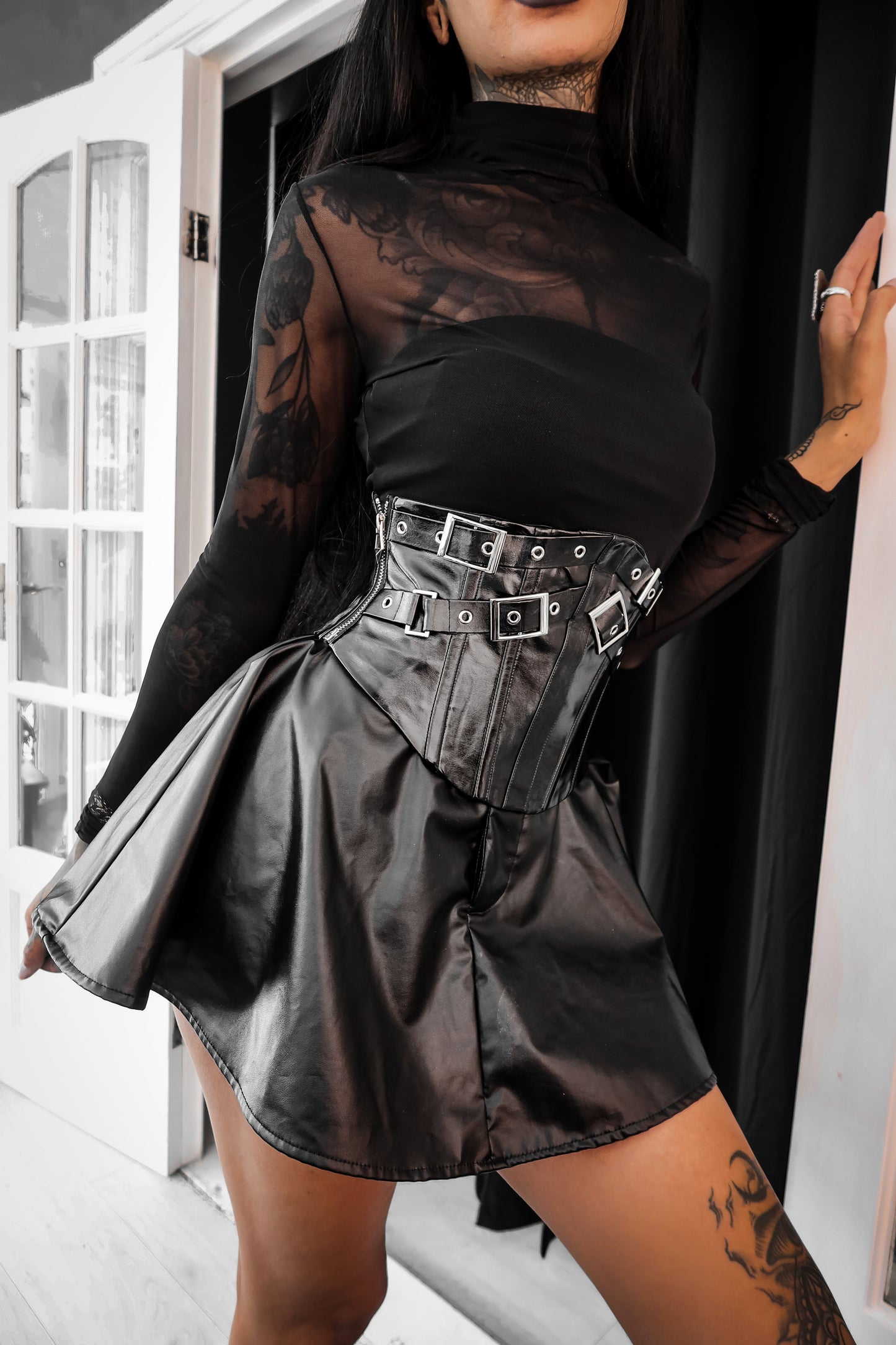 Dark in Lia Punk Love Patent Leather Waist Corset with Metal Accents