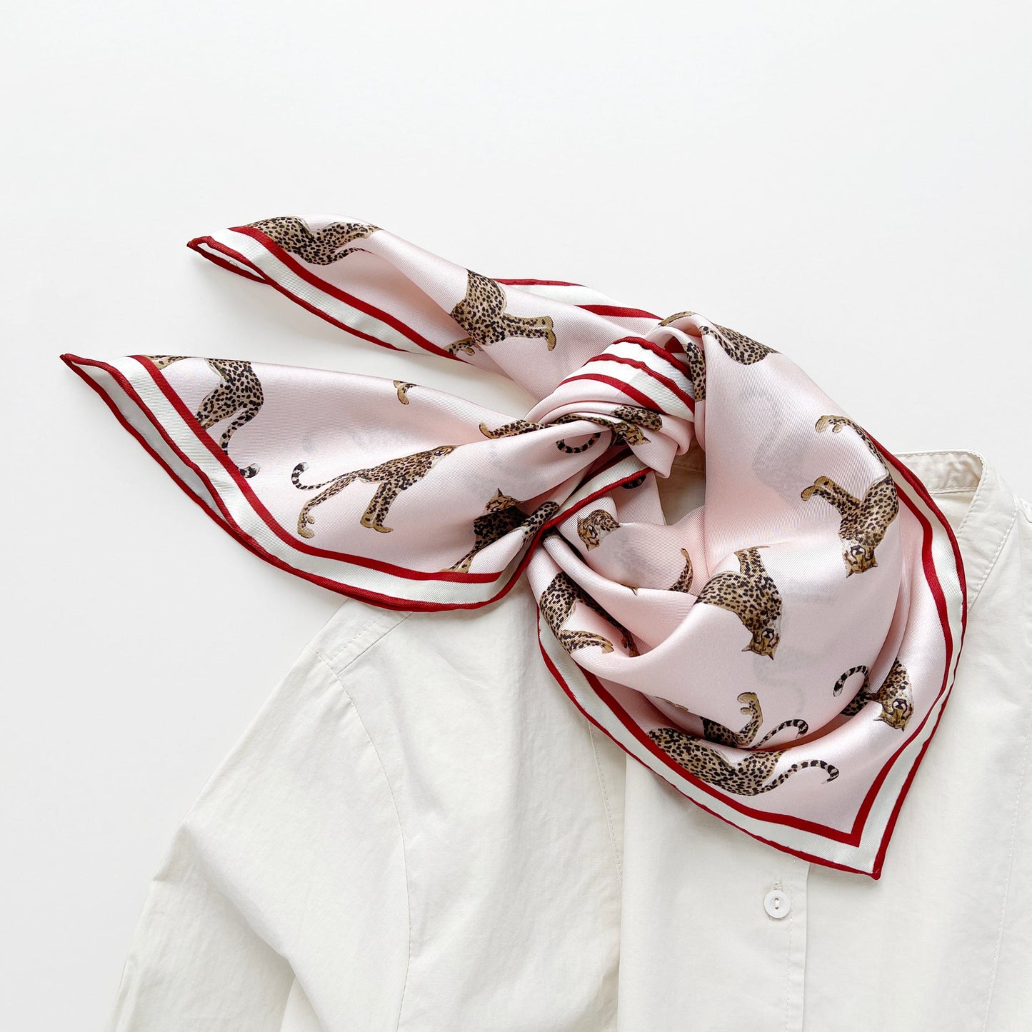 Leopard Chic Silk Scarf, Unisex 65cm Hand-Rolled Bandana Scarf