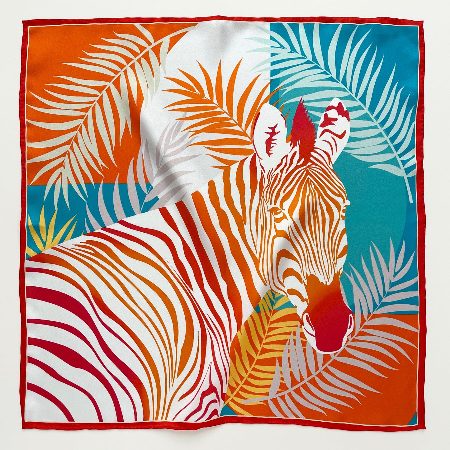 Vibrant Jungle Bloom Silk Scarf, 53cm Double-Sided Print Women's Bandana with Hand-Rolled Edges