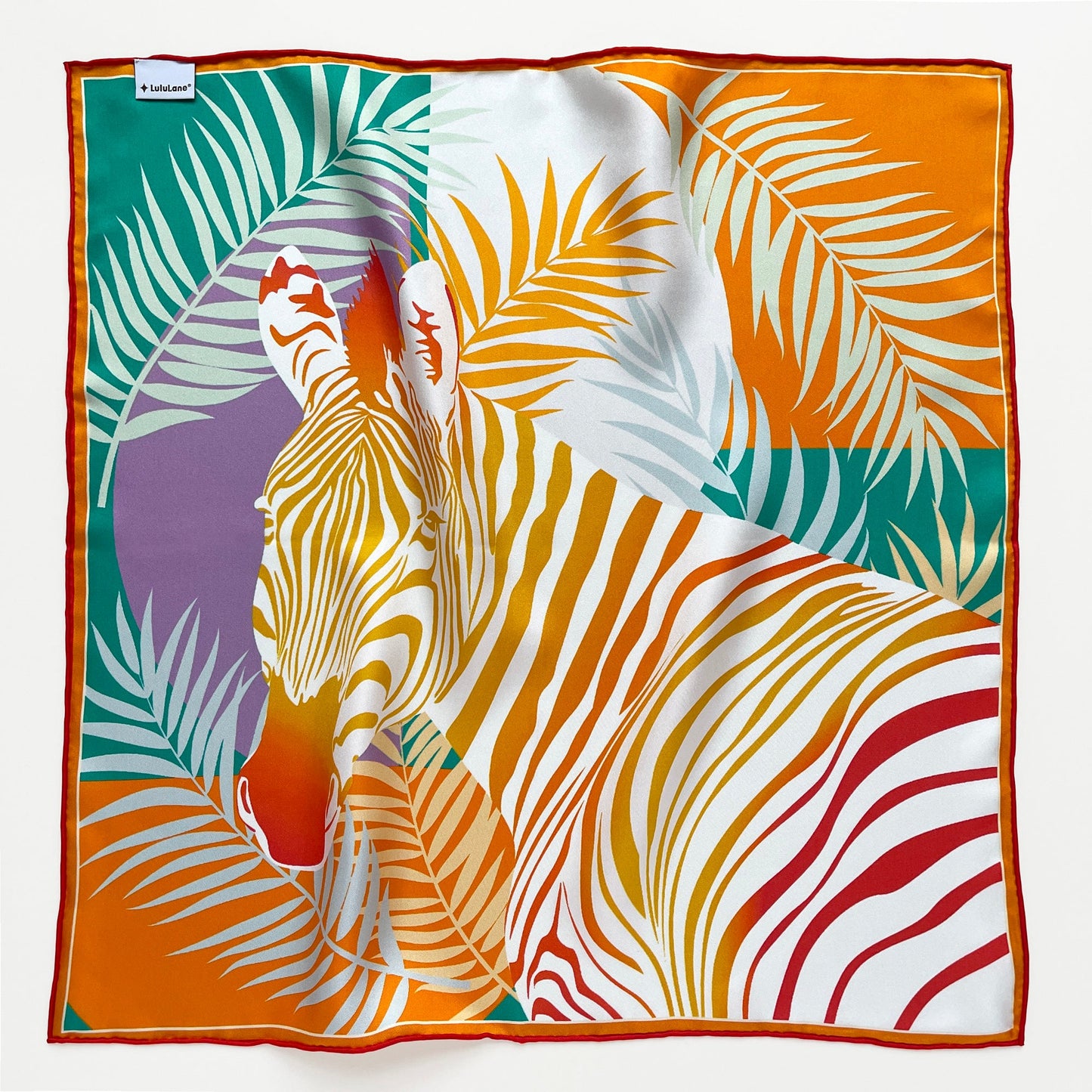 Vibrant Jungle Bloom Silk Scarf, 53cm Double-Sided Print Women's Bandana with Hand-Rolled Edges