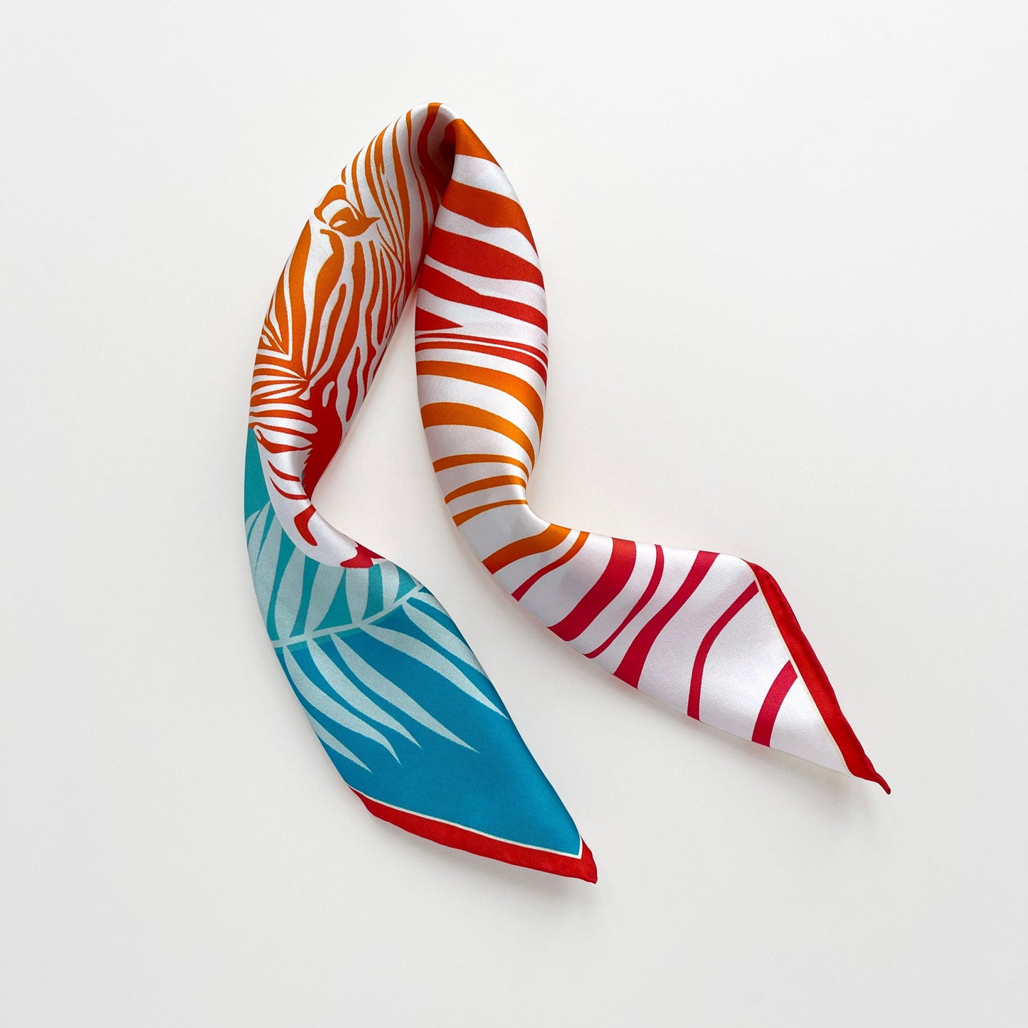 Vibrant Jungle Bloom Silk Scarf, 53cm Double-Sided Print Women's Bandana with Hand-Rolled Edges