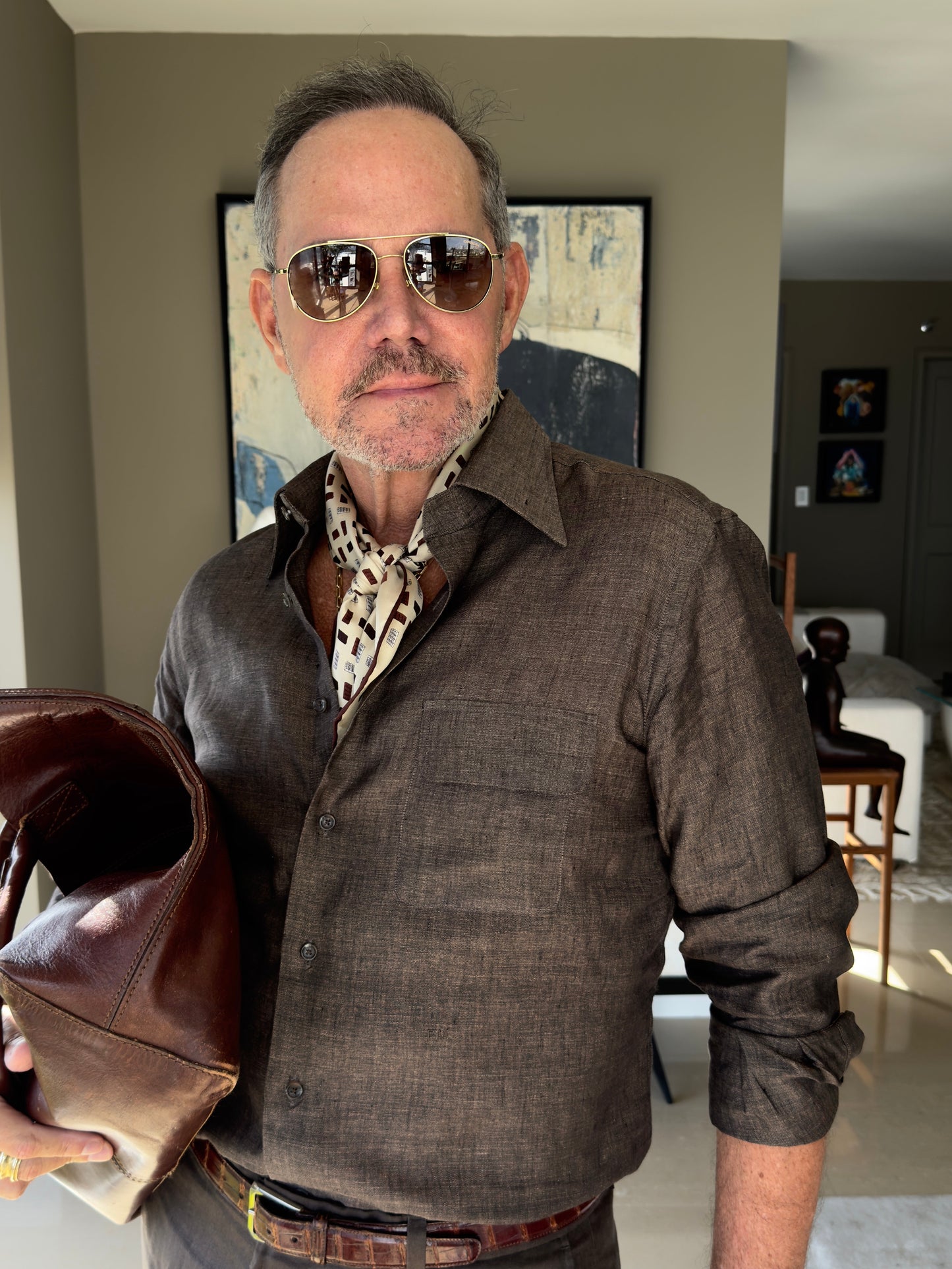 Geometric Chocolate Bar Silk Scarf, Unisex Hand-Rolled Neck Scarf