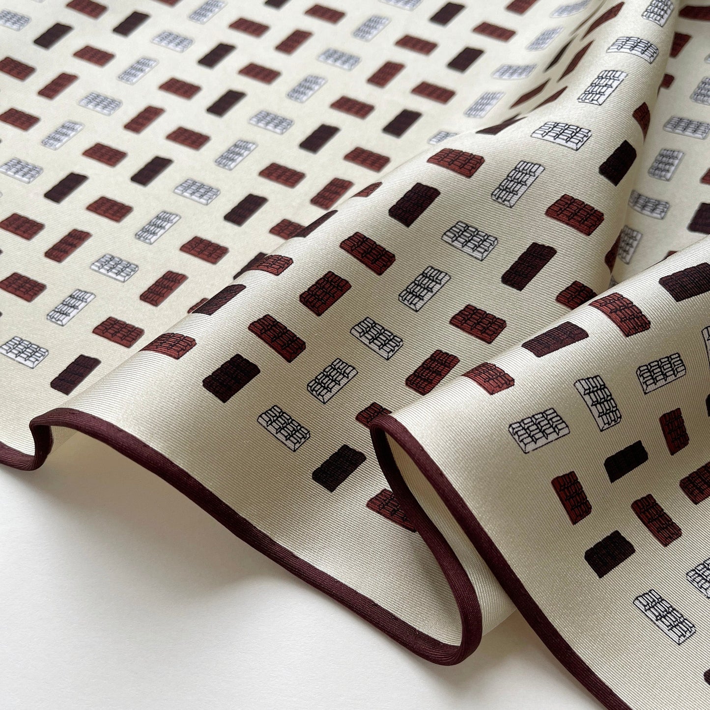 Geometric Chocolate Bar Silk Scarf, Unisex Hand-Rolled Neck Scarf