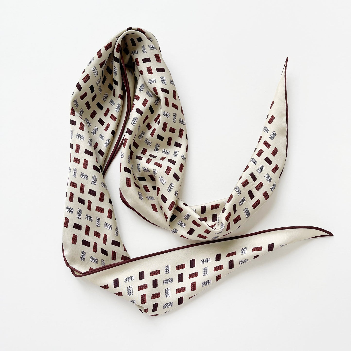 Geometric Chocolate Bar Silk Scarf, Unisex Hand-Rolled Neck Scarf