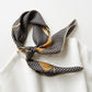 Classic Houndstooth Silk Scarf, Hand-Rolled Square Bandana, Black and Beige