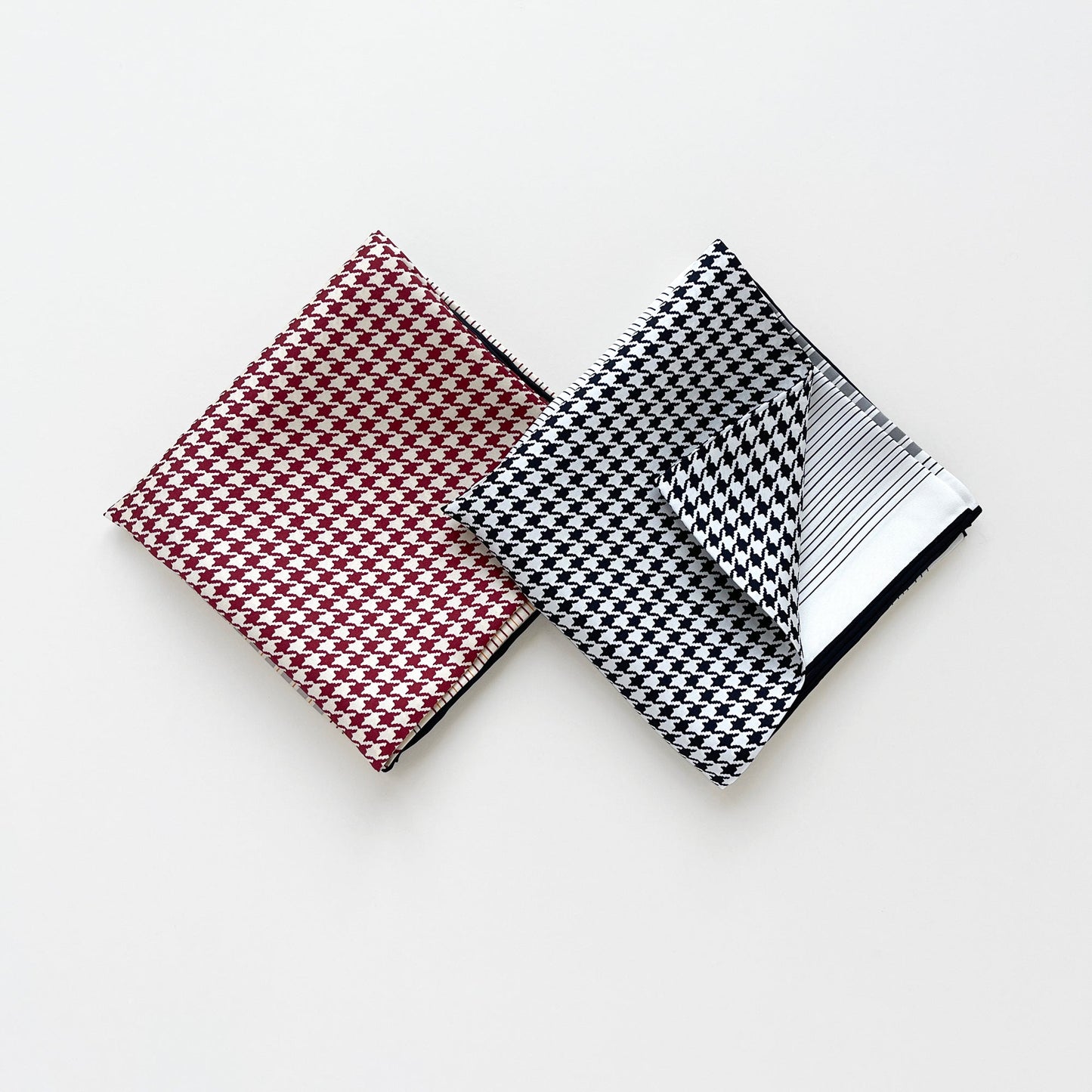 Classic Houndstooth Silk Square Scarf, 65cm Hand-Rolled Bandana Scarf