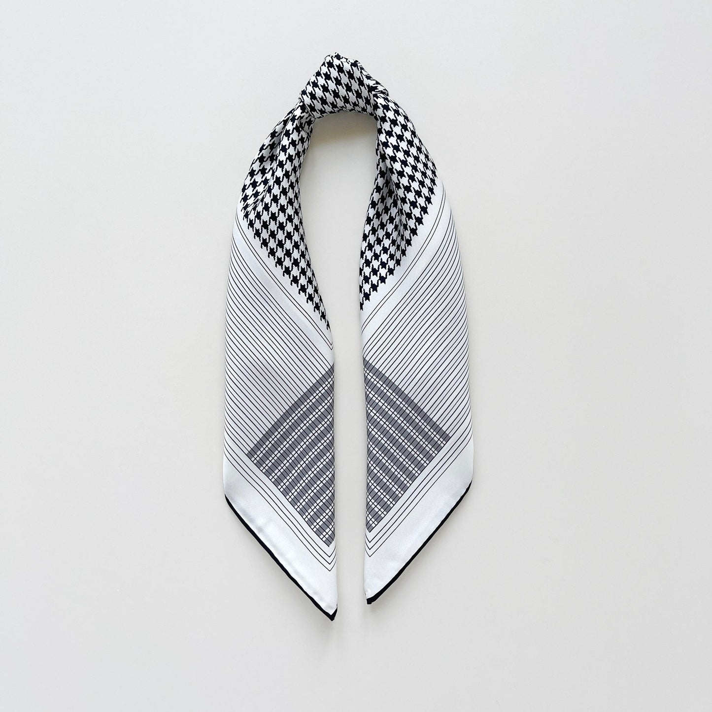 Classic Houndstooth Silk Square Scarf, 65cm Hand-Rolled Bandana Scarf