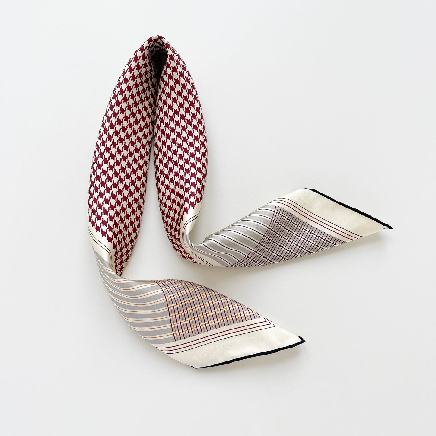 Classic Houndstooth Silk Square Scarf, 65cm Hand-Rolled Bandana Scarf