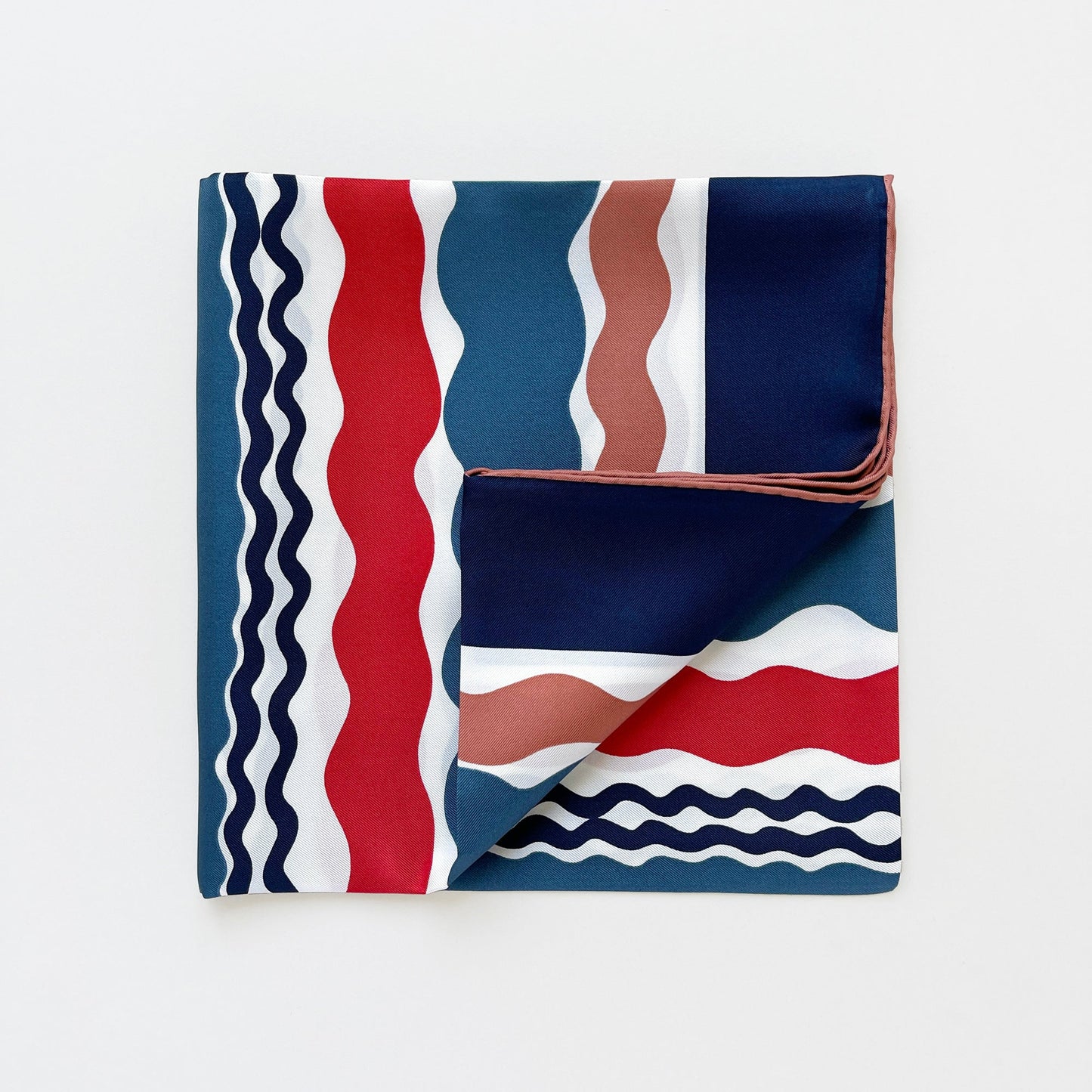 Blue Wave Silk Scarf, 90cm Hand-Rolled Women's Head Scarf