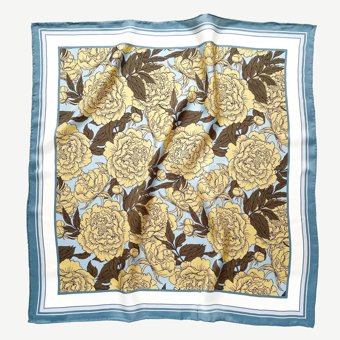 Peony Bloom Silk Scarf, 65cm Hand-Rolled Bandana Scarf