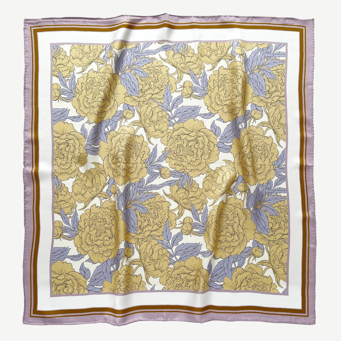 Peony Bloom Silk Scarf, 65cm Hand-Rolled Bandana Scarf