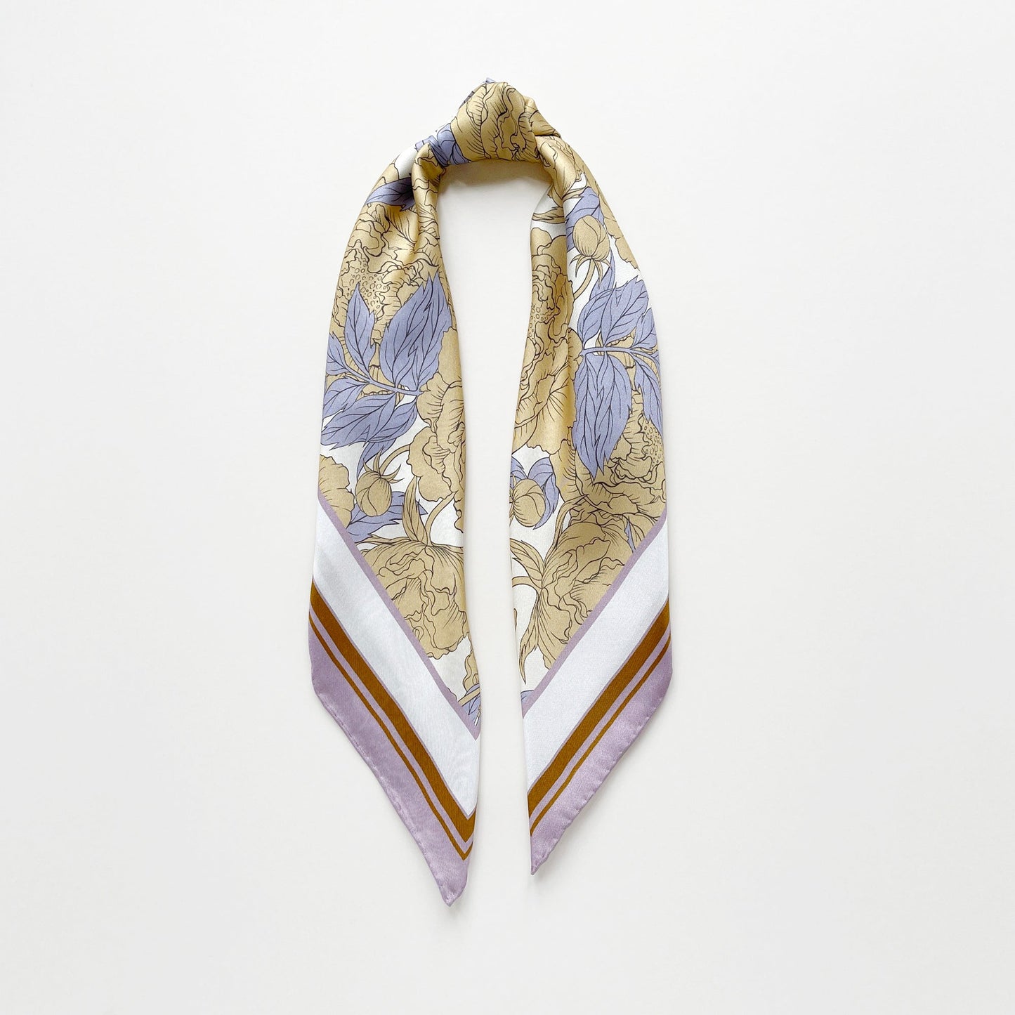 Peony Bloom Silk Scarf, 65cm Hand-Rolled Bandana Scarf