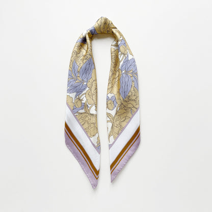 Peony Bloom Silk Scarf, 65cm Hand-Rolled Bandana Scarf