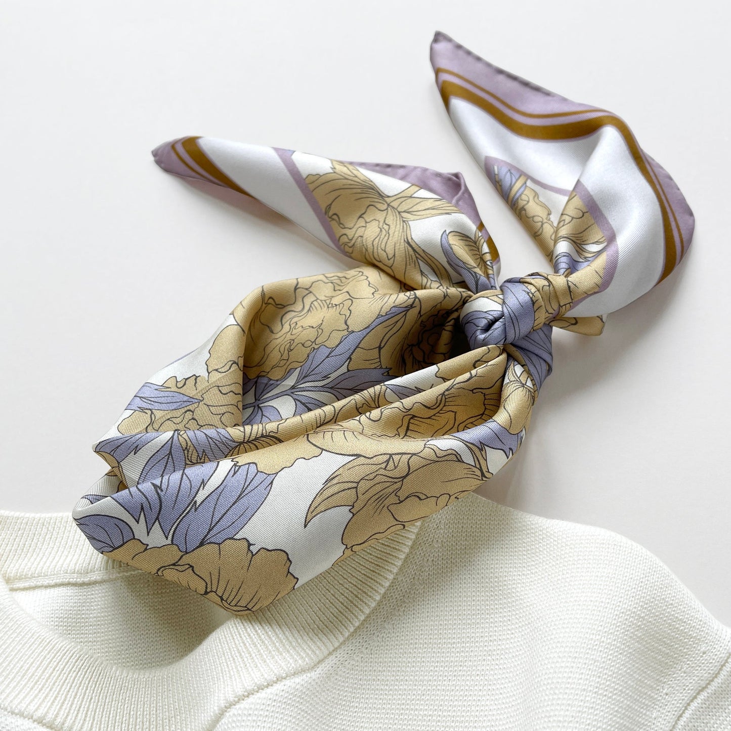 Peony Bloom Silk Scarf, 65cm Hand-Rolled Bandana Scarf