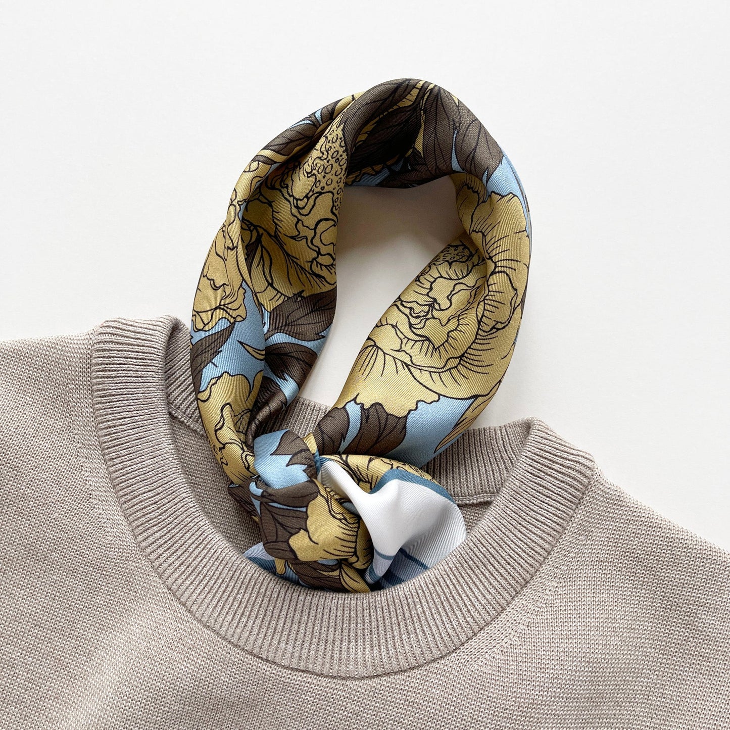 Peony Bloom Silk Scarf, 65cm Hand-Rolled Bandana Scarf