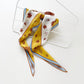 Yellow Floral Print Diamond Silk Scarf, 100% Silk Crêpe de Chine