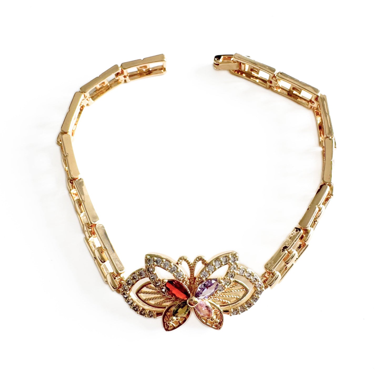 Millie Luxe Gold-Plated Jewelled Statement Butterfly Bracelet
