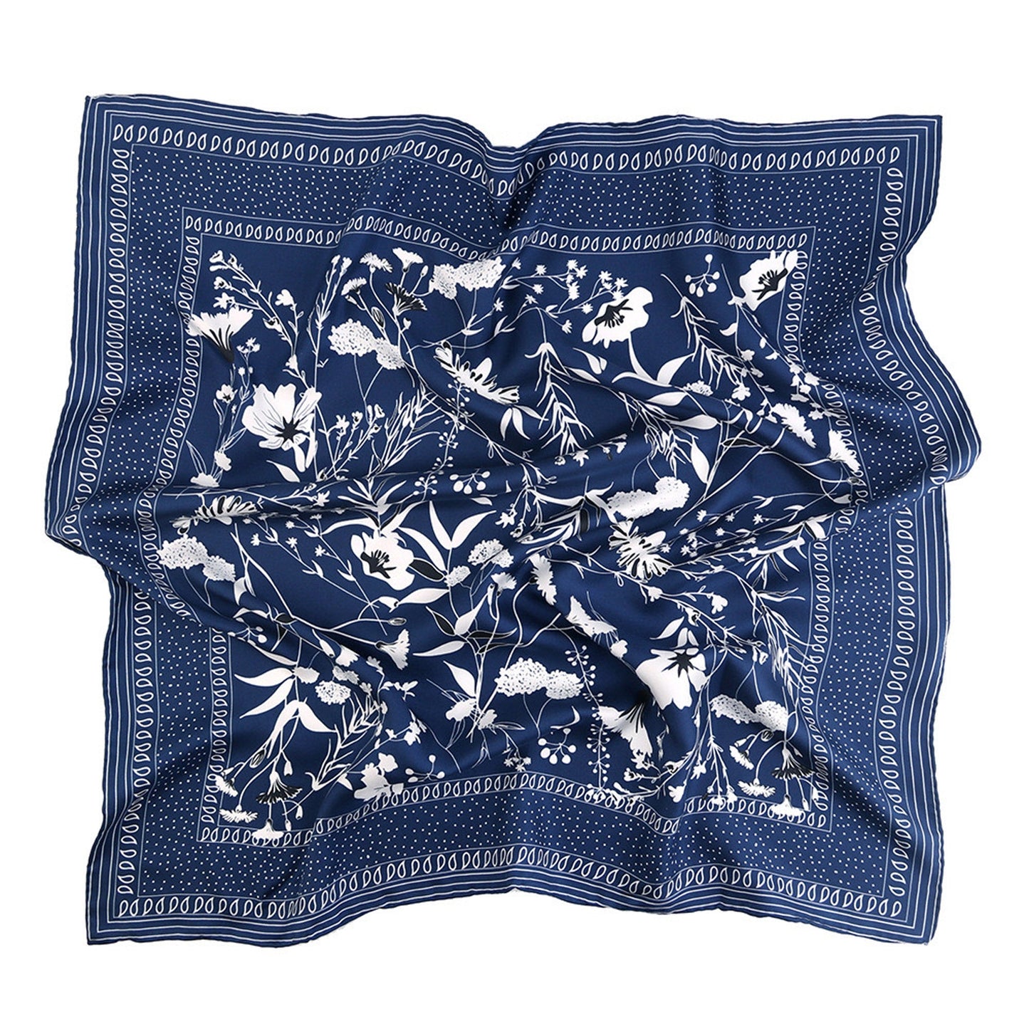 Blue Kyoto Bloom Silk Scarf, Men's 65cm Neckerchief
