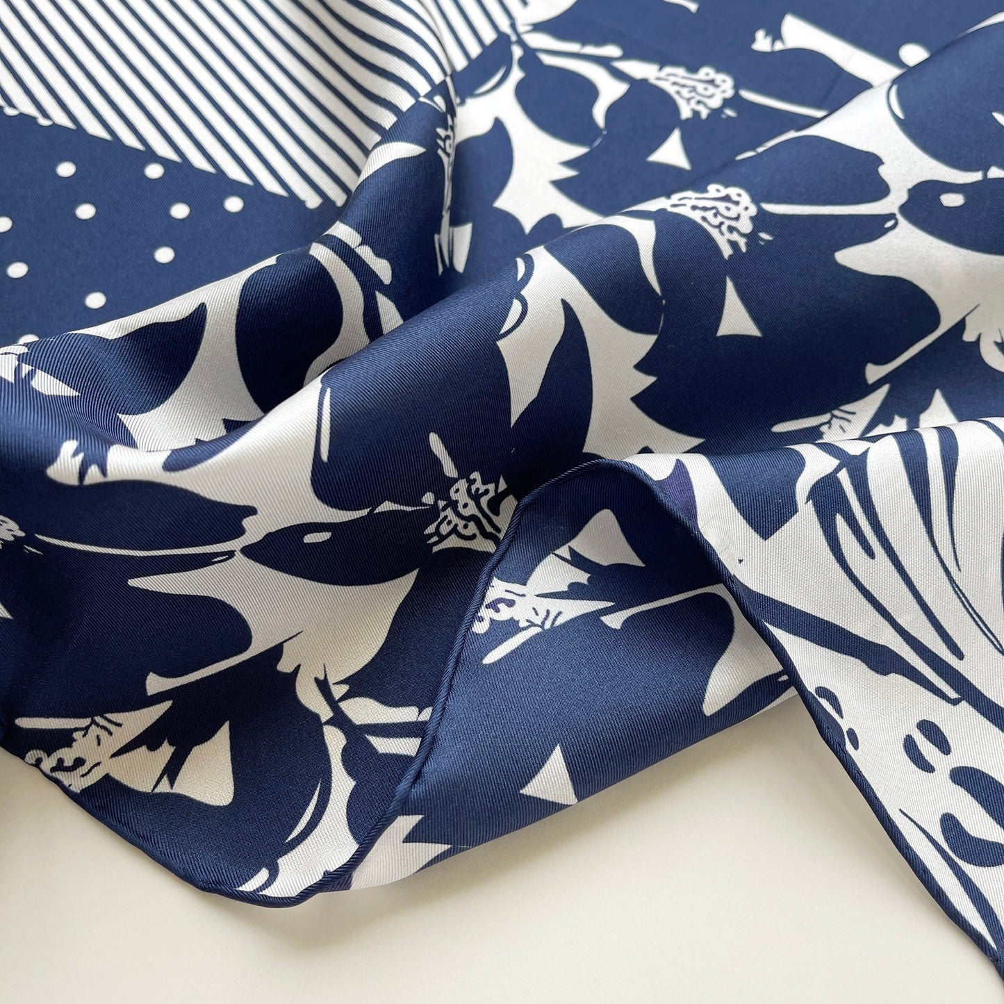 Women's 65cm Navy Patchwork Print Silk Square Scarf Bandana