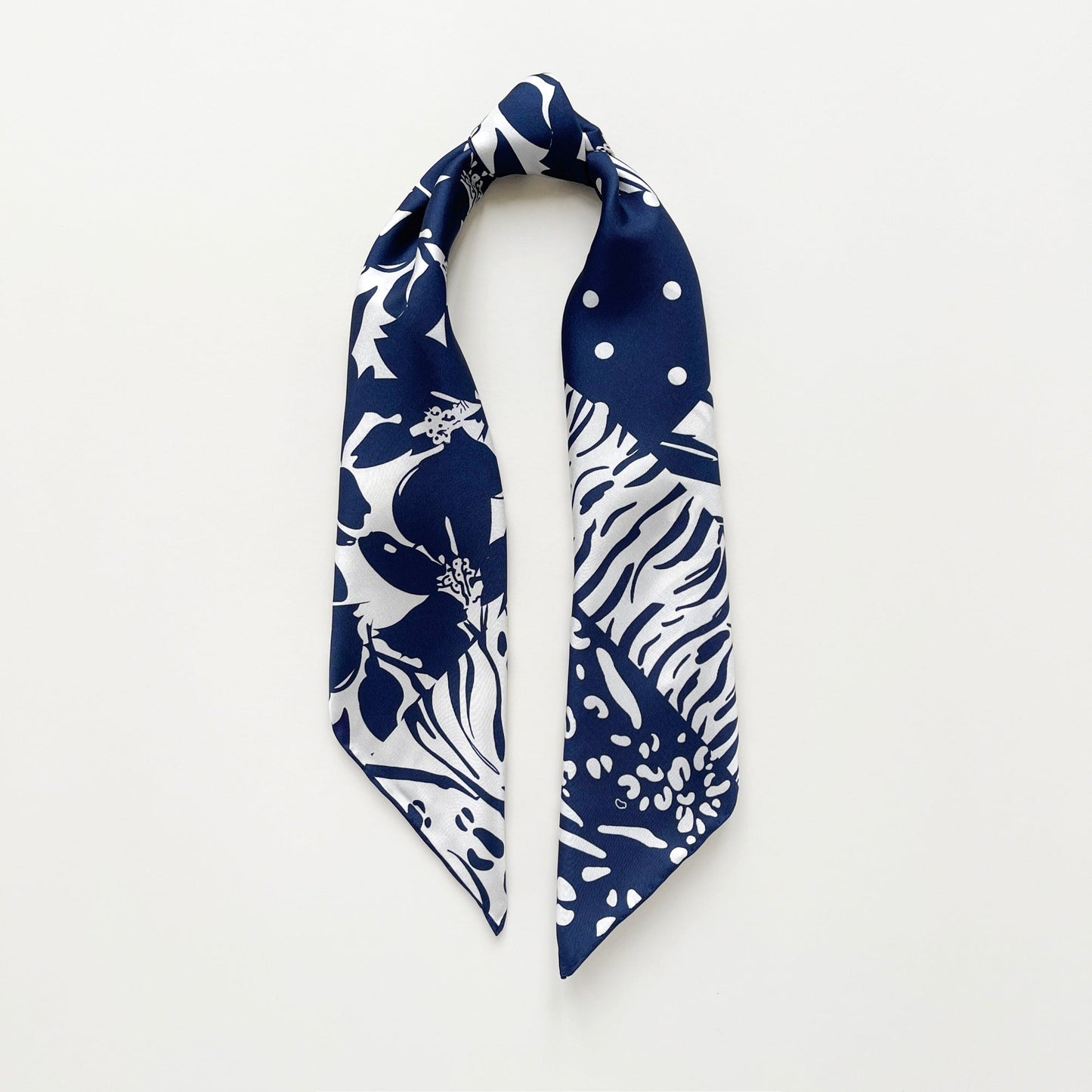 Women's 65cm Navy Patchwork Print Silk Square Scarf Bandana