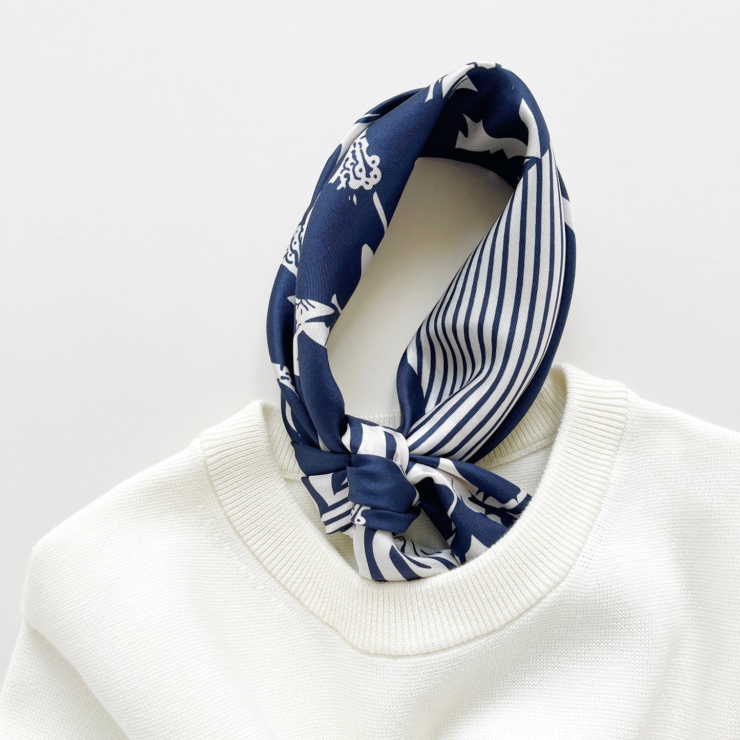 Women's 65cm Navy Patchwork Print Silk Square Scarf Bandana