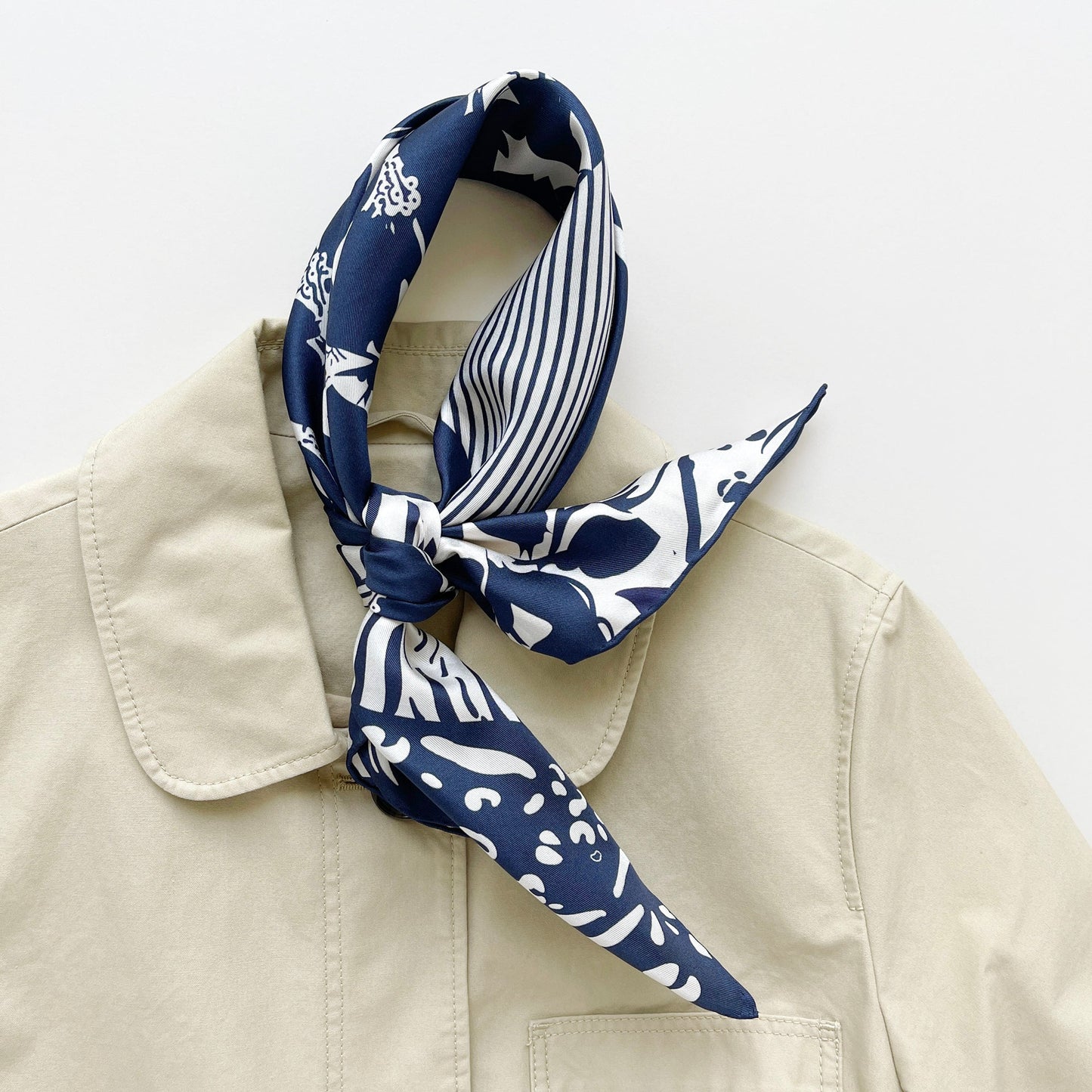 Women's 65cm Navy Patchwork Print Silk Square Scarf Bandana