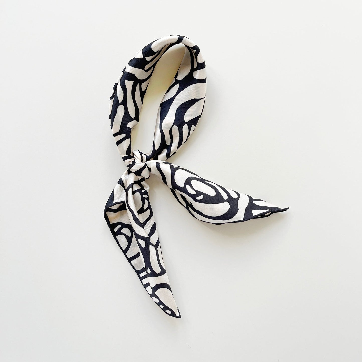 Charcoal Black Abstract Rose Silk Scarf, 65cm Women's Bandana Square with Hand-Rolled Edges