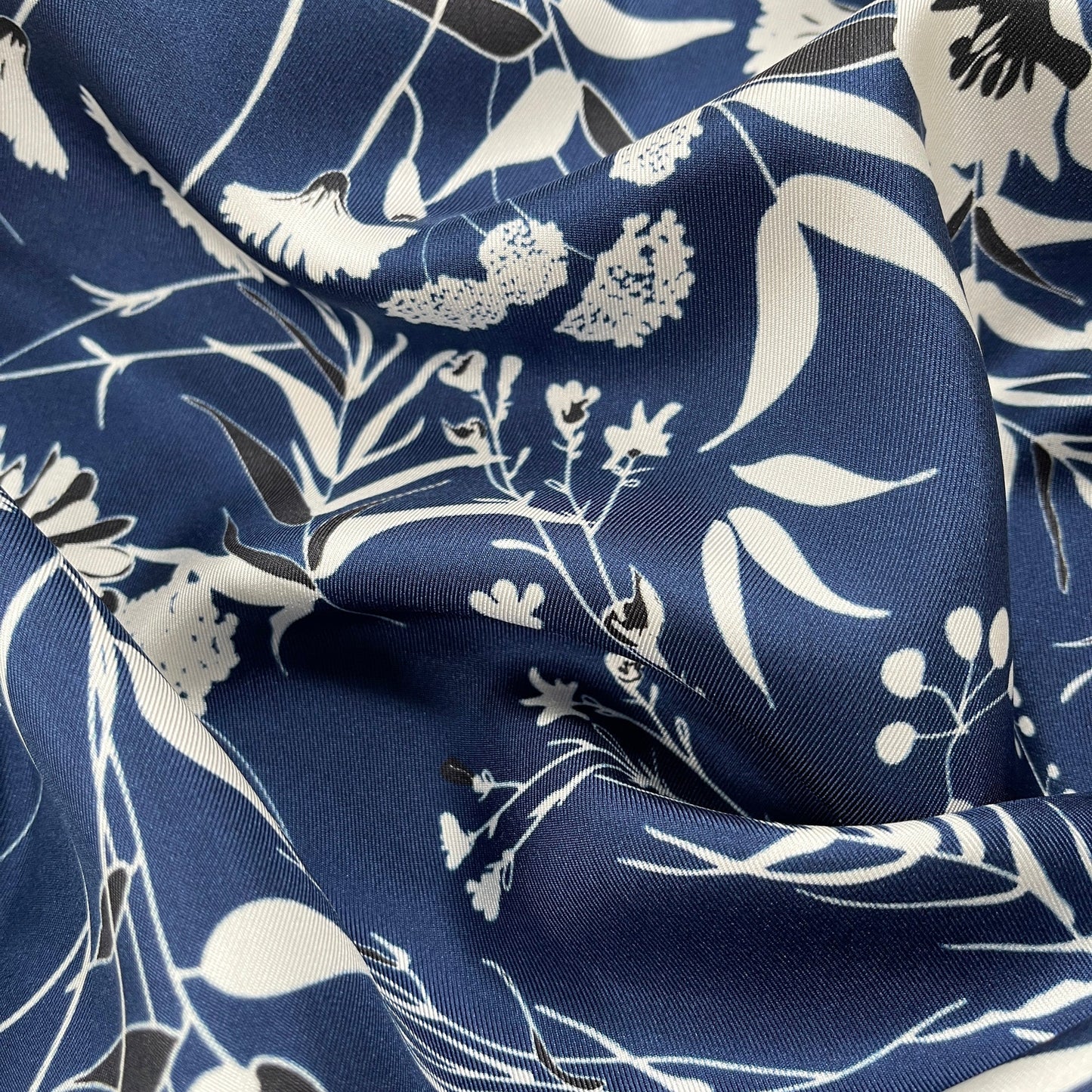 Blue Kyoto Bloom Silk Scarf, Men's 65cm Neckerchief