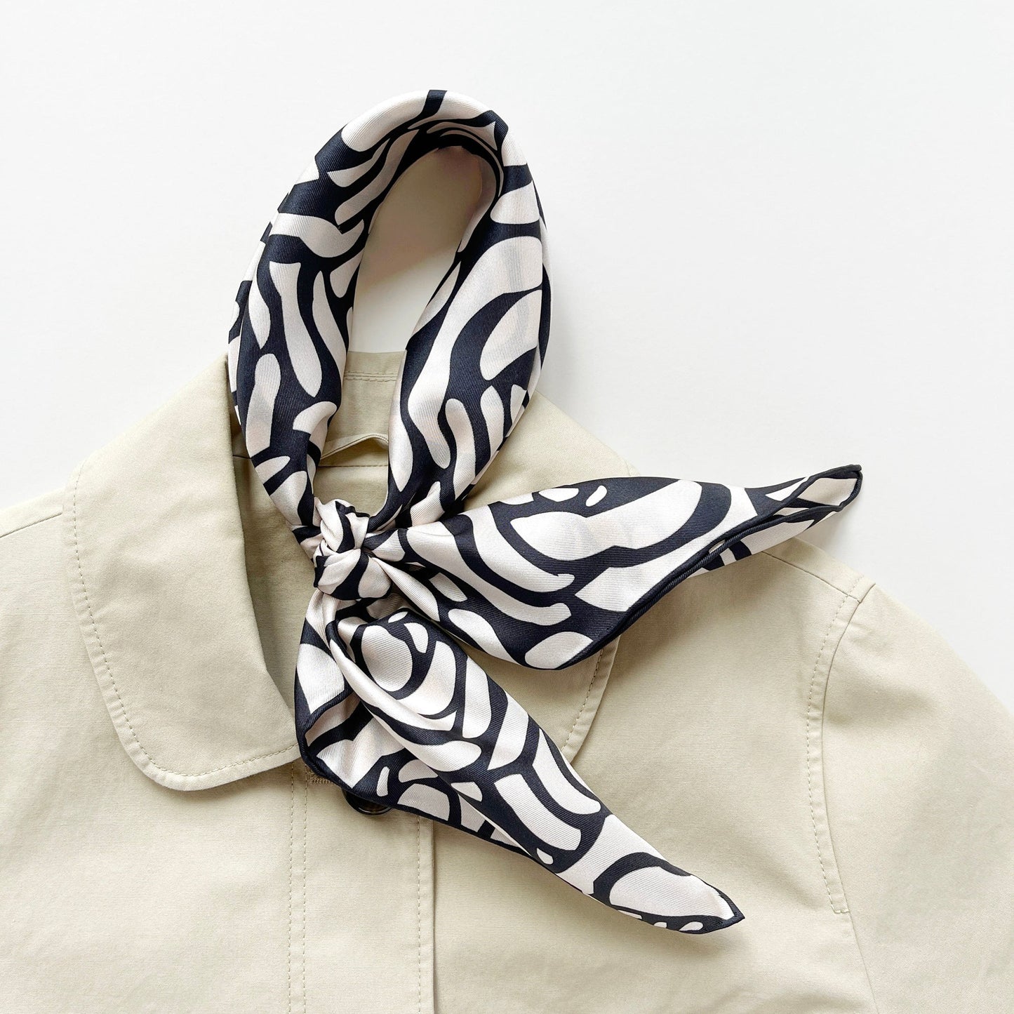 Charcoal Black Abstract Rose Silk Scarf, 65cm Women's Bandana Square with Hand-Rolled Edges