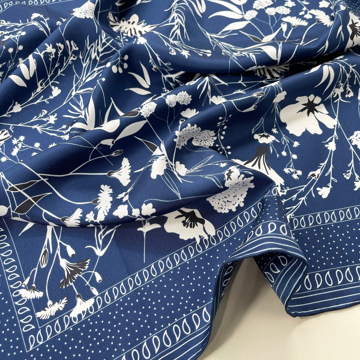 Blue Kyoto Bloom Silk Scarf, Men's 65cm Neckerchief