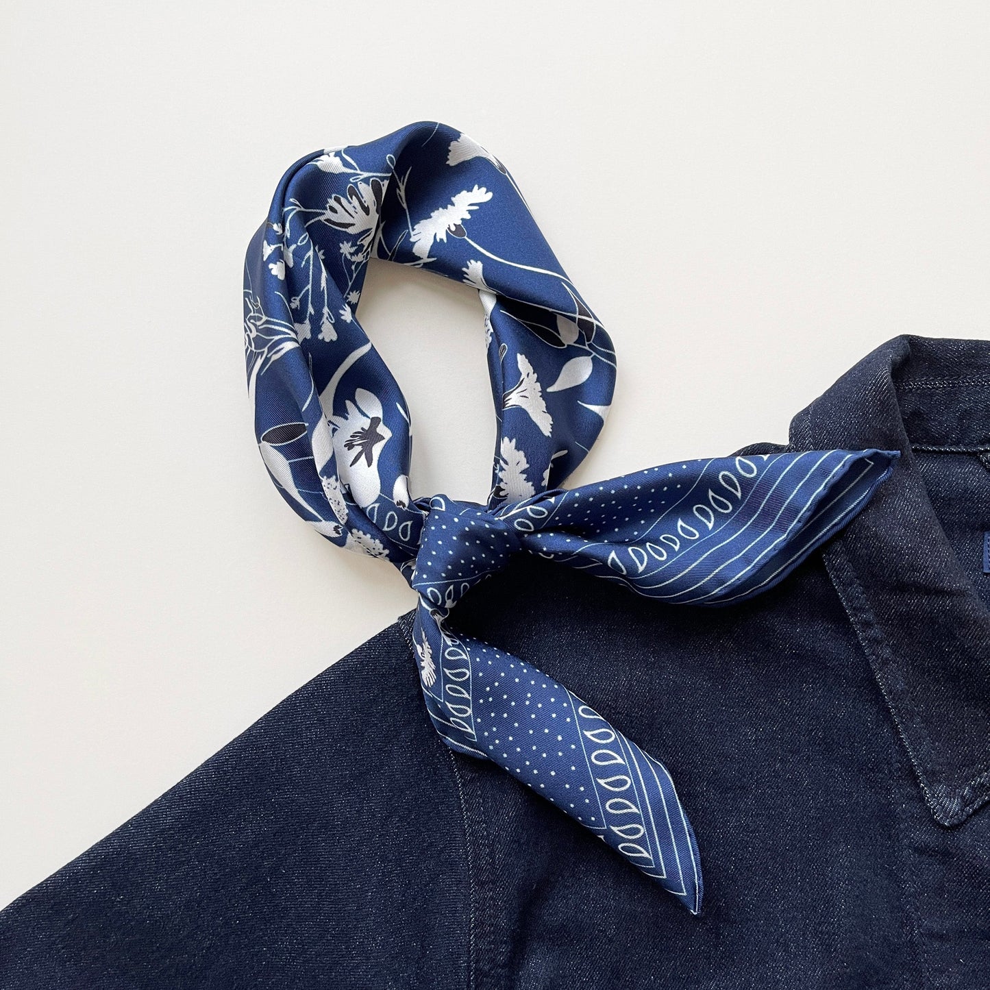 Blue Kyoto Bloom Silk Scarf, Men's 65cm Neckerchief