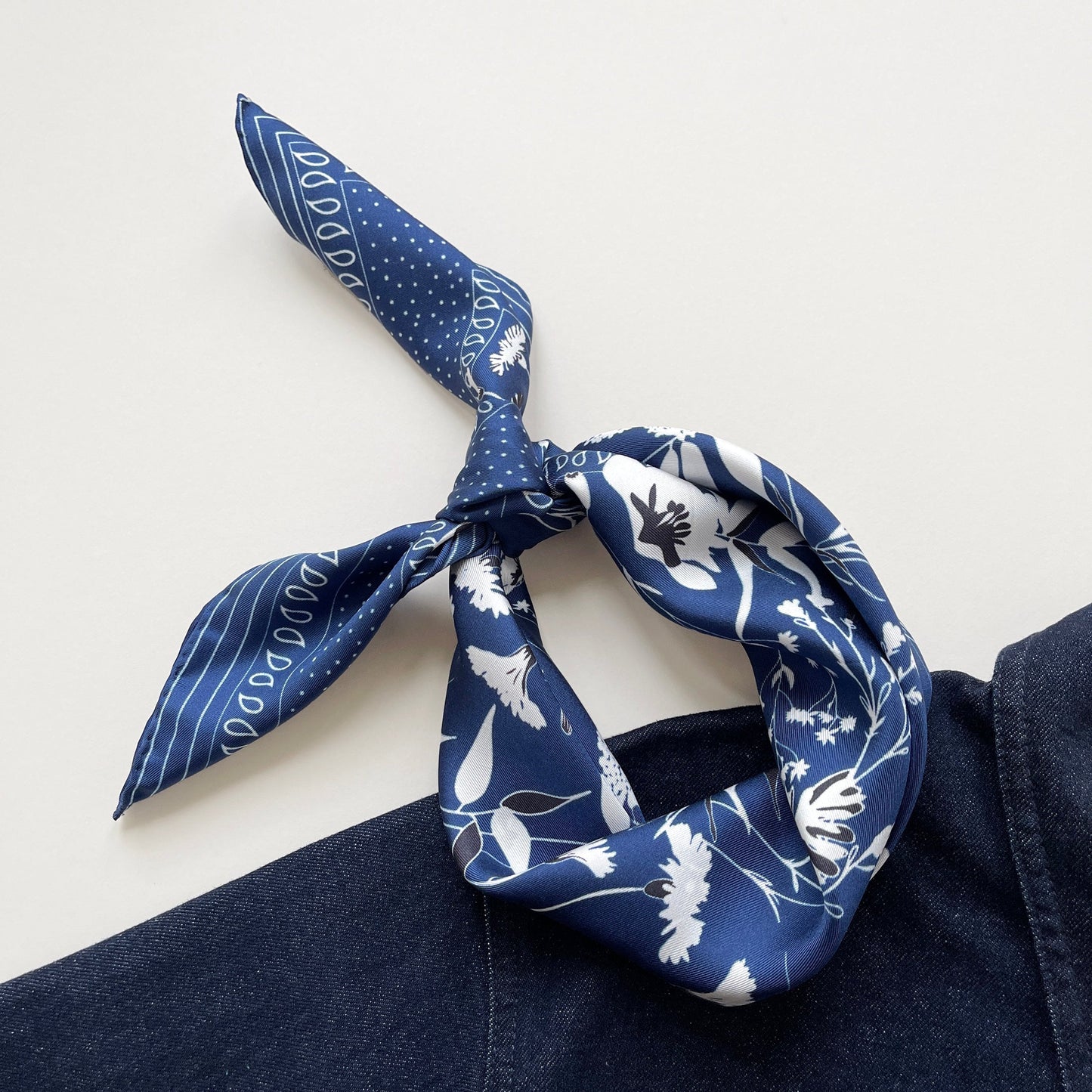 Blue Kyoto Bloom Silk Scarf, Men's 65cm Neckerchief
