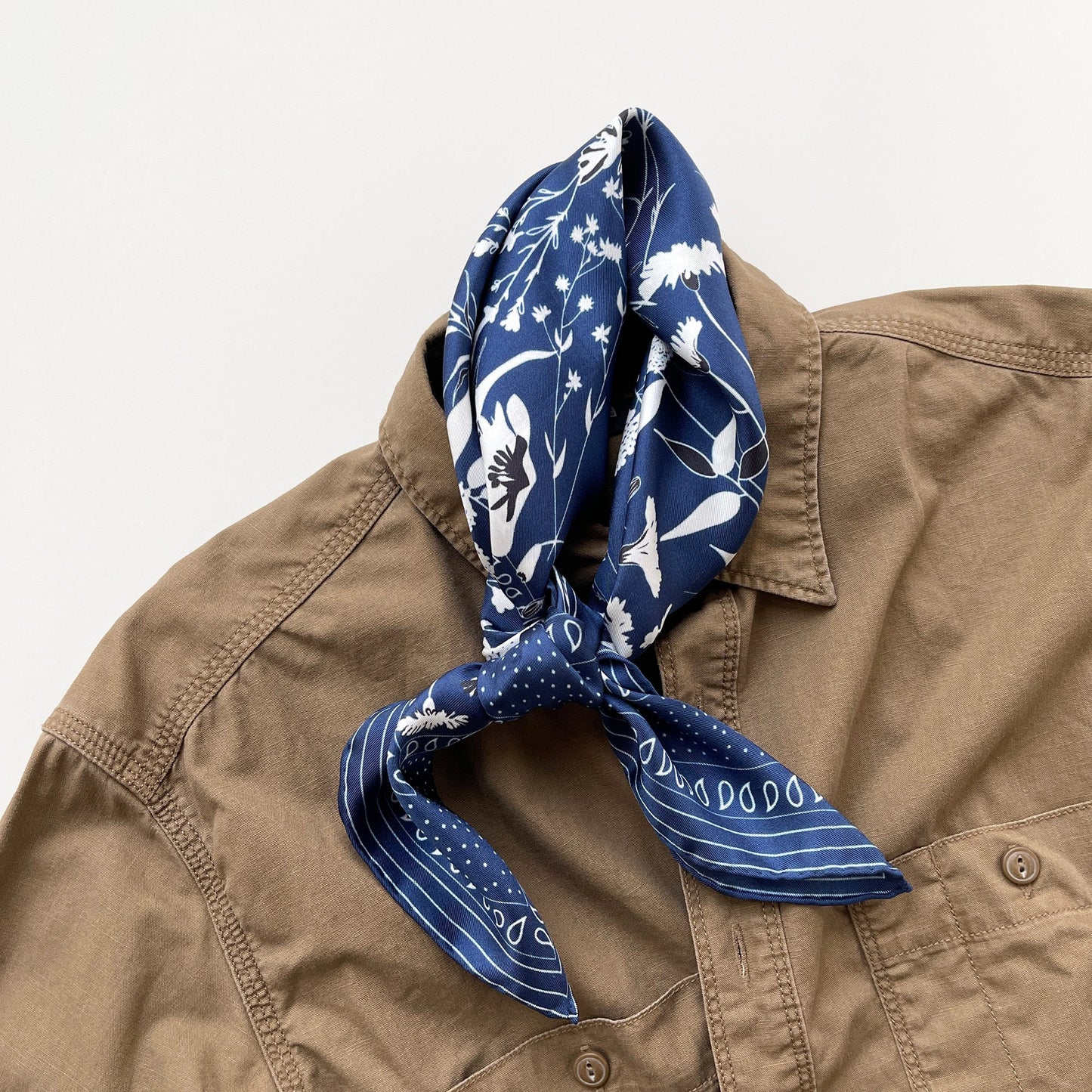 Blue Kyoto Bloom Silk Scarf, Men's 65cm Neckerchief
