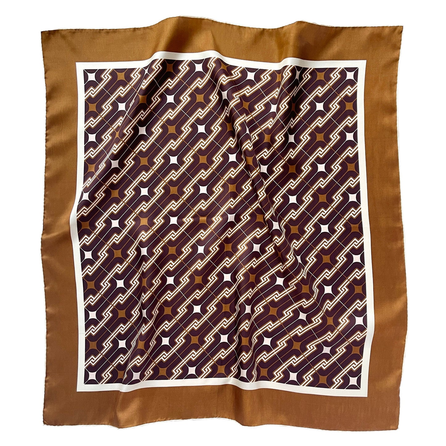 Retro Geometric Silk Square Scarf, 65cm Double-Sided Print Men's Neckerchief with Hand-Rolled Edges