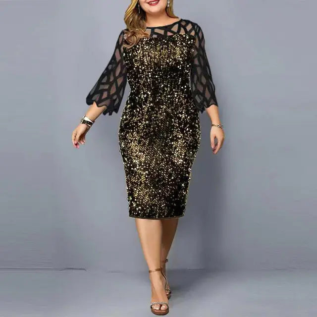 Vireous Elegant Sequin Long Flowing Sleeve Party Dress