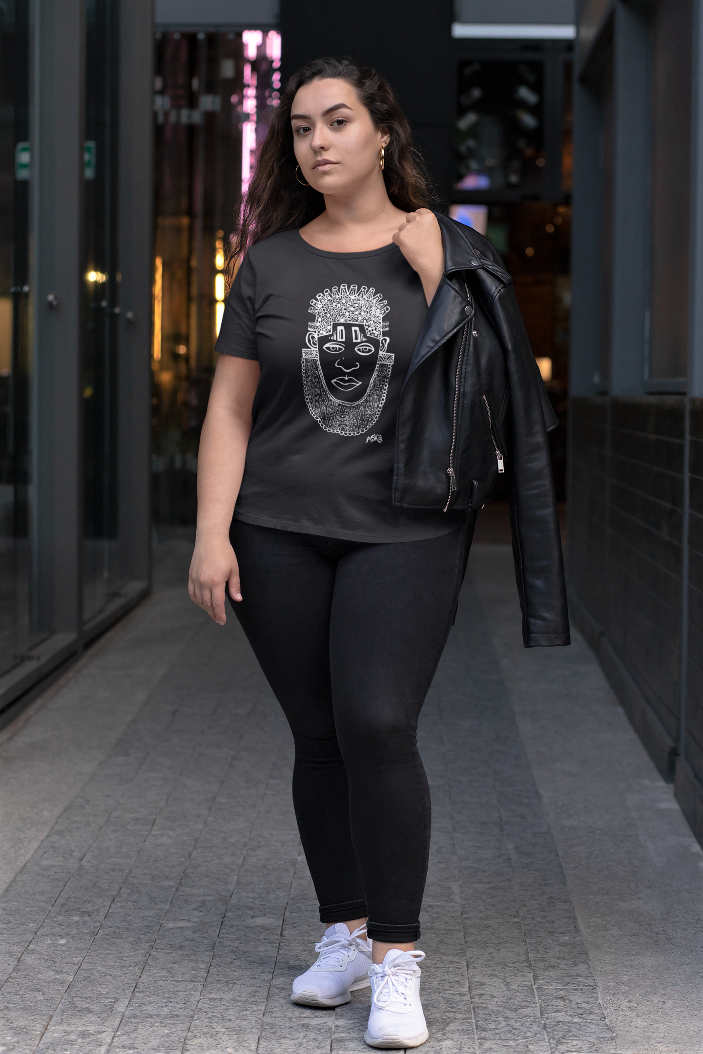 Queen Idia African Art Earth Positive T-Shirt, White on Black