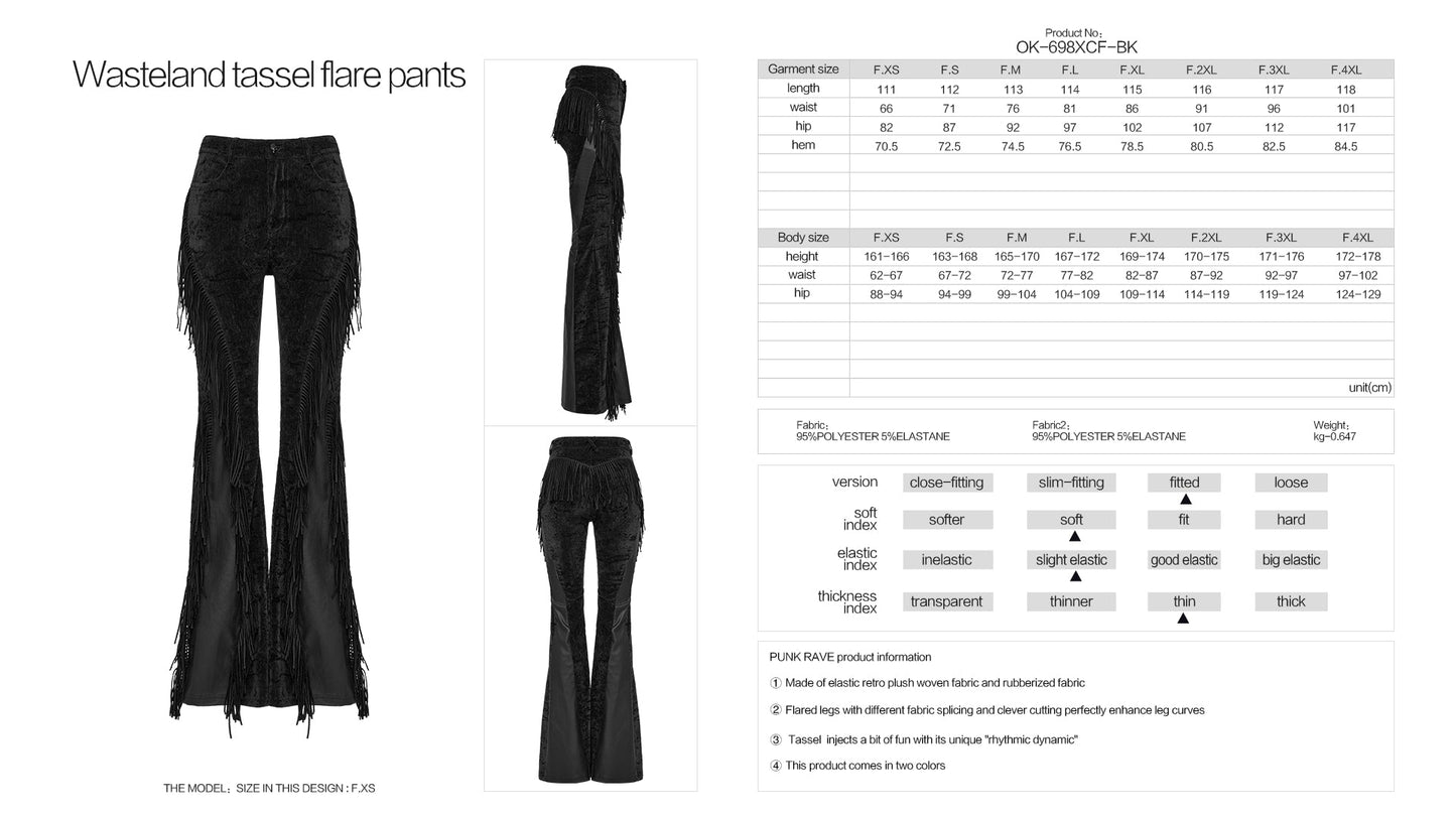 Punk Rave Morrigan Wasteland Tassel Flare Goth Pants in Black