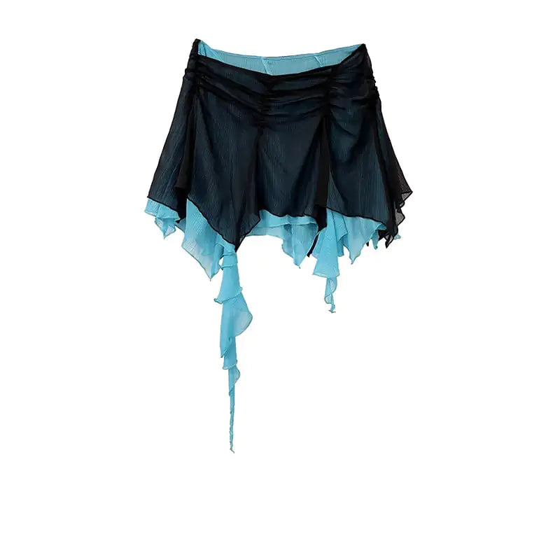 Vireous Double-Layer Chiffon Pleated Mini Skirt