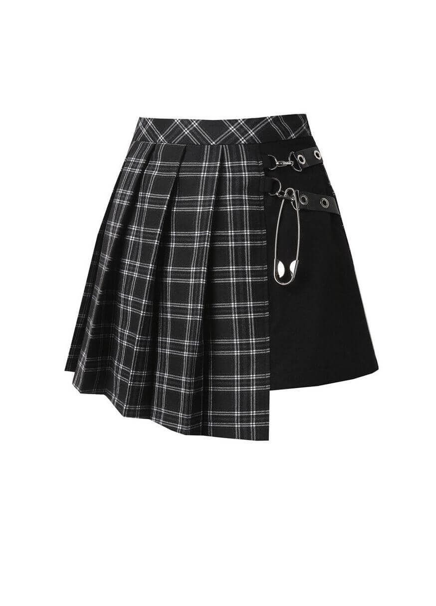 Dark In Love Leah Goth Tartan Mini Skirt with Strap Detail