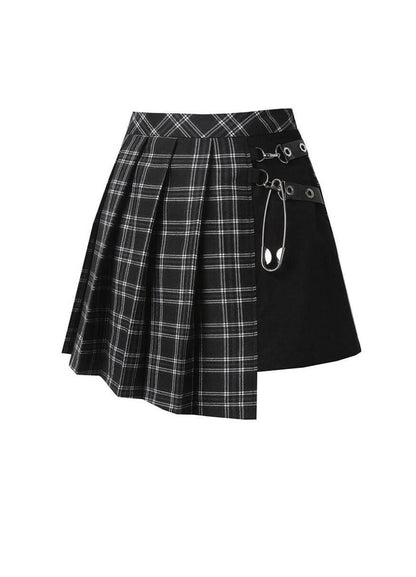 Dark In Love Leah Goth Tartan Mini Skirt with Strap Detail