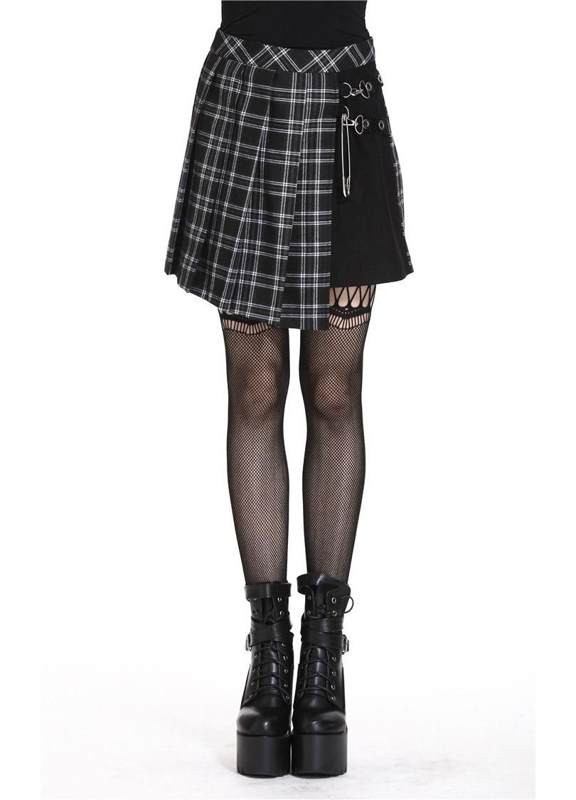 Dark In Love Leah Goth Tartan Mini Skirt with Strap Detail