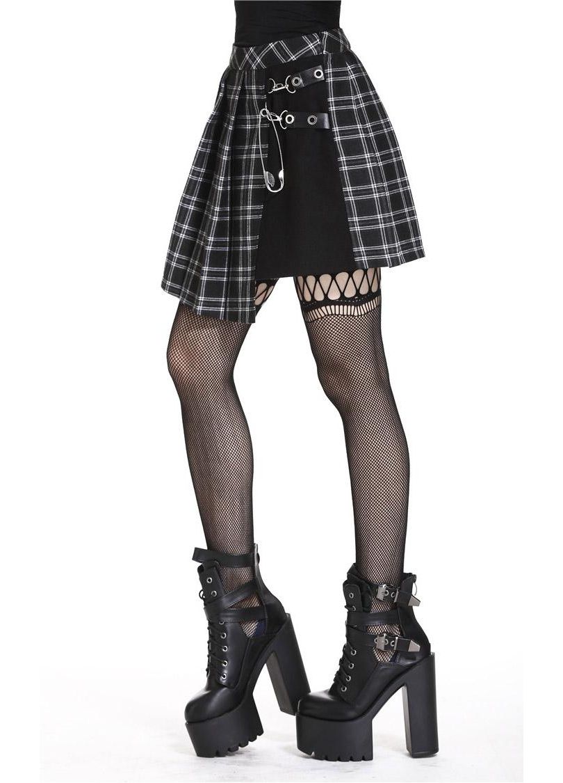 Dark In Love Leah Goth Tartan Mini Skirt with Strap Detail