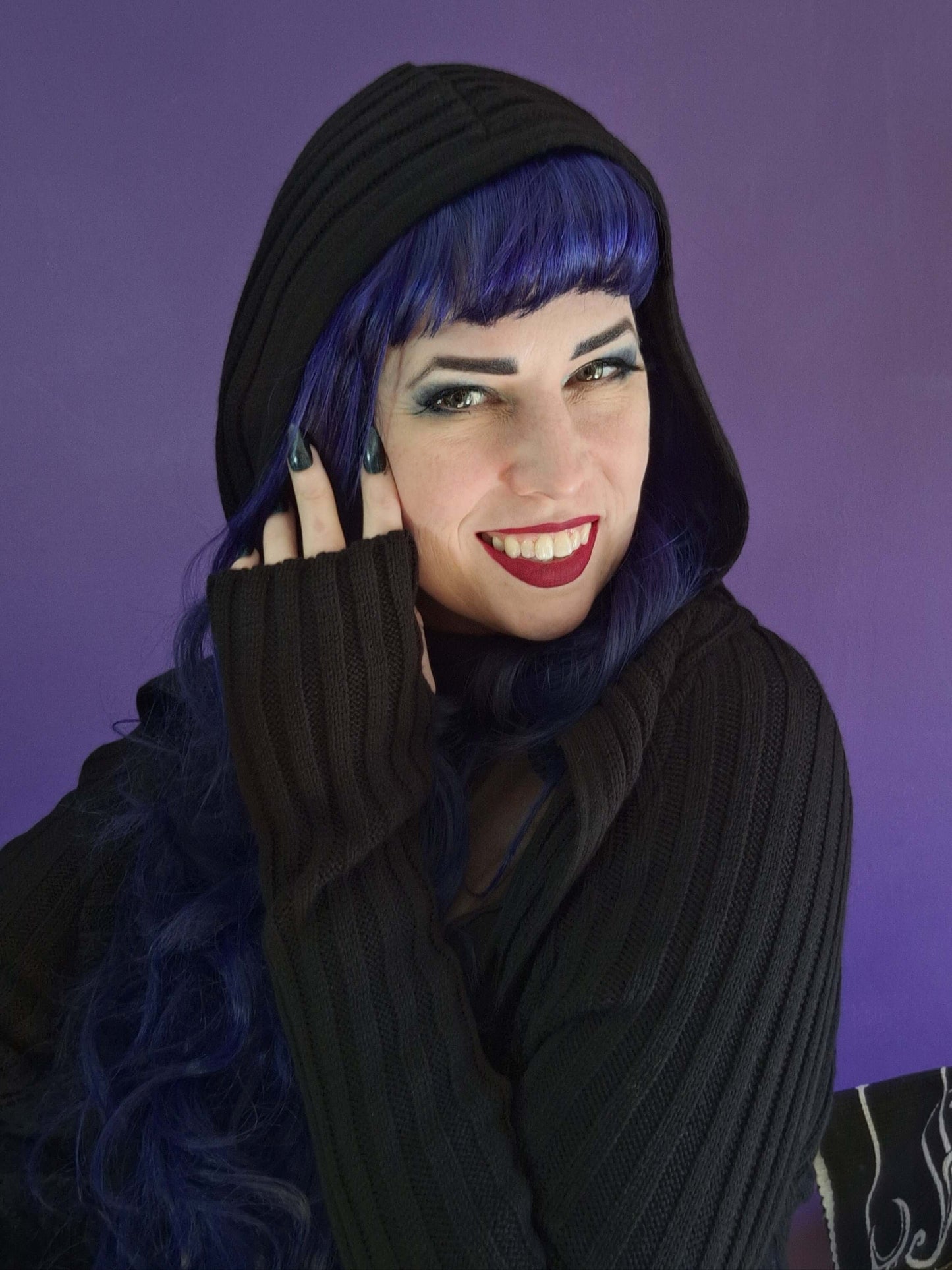 Necessary Evil Ribbed Sabrina Draped Cardigan with Hood