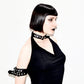 Necessary Evil Aphrodite Plunge Cowl-Neck Top with Faux Leather Detail