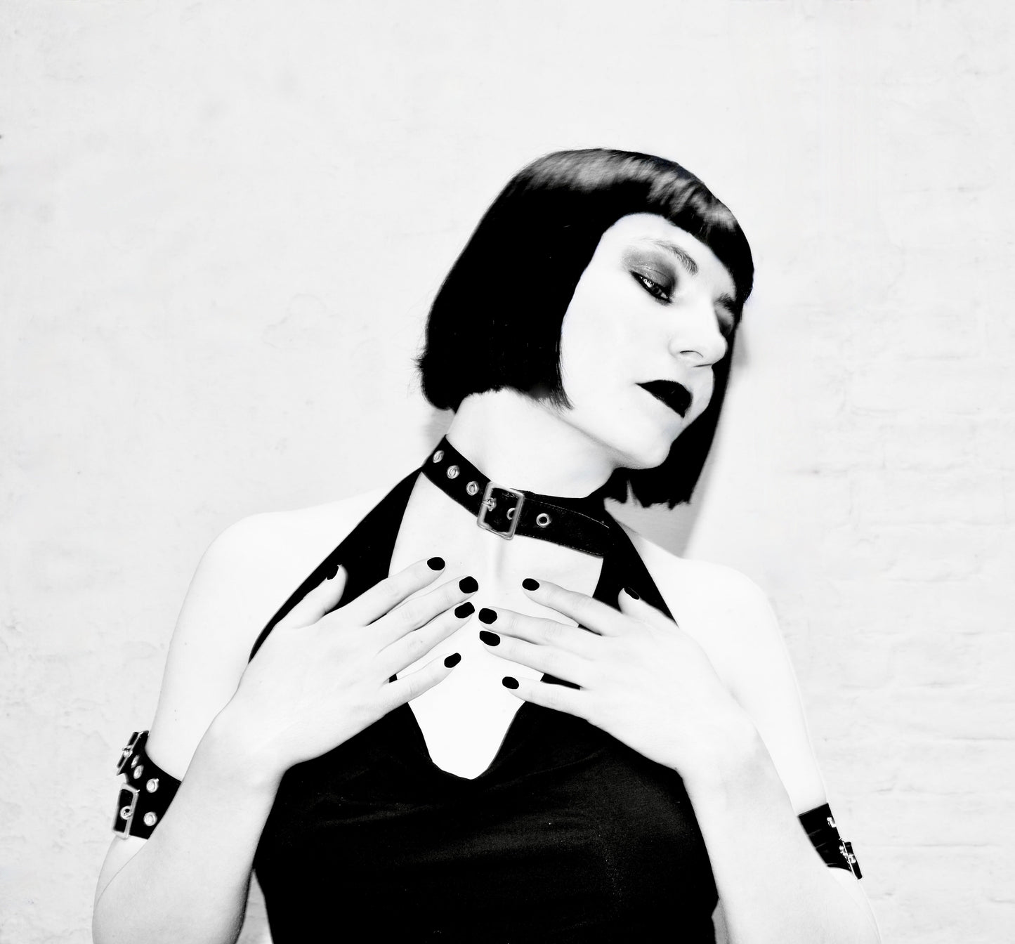 Necessary Evil Aphrodite Plunge Cowl-Neck Top with Faux Leather Detail