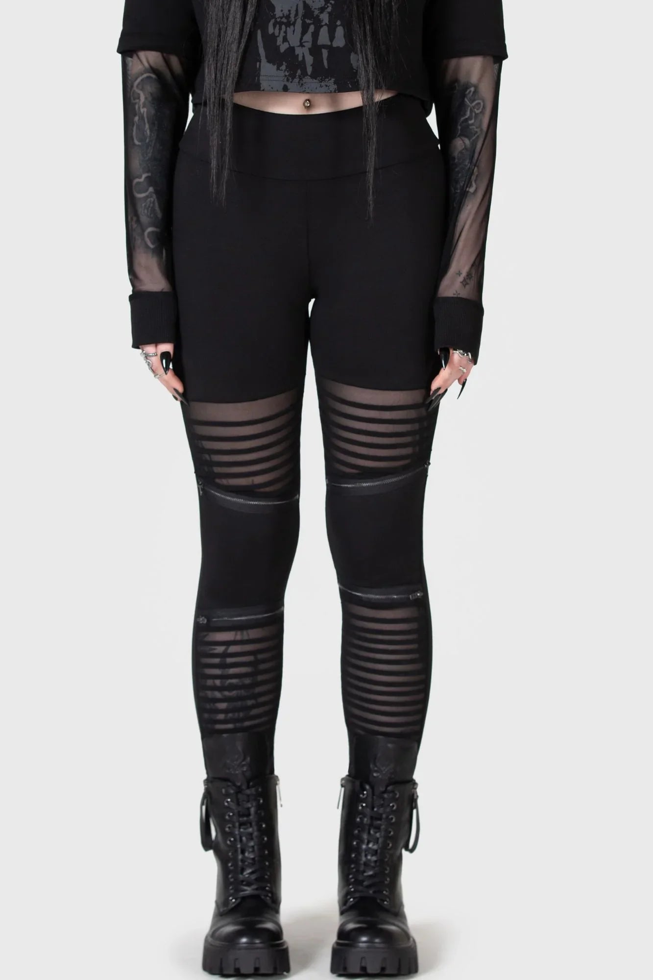 Killstar Clara's Trap High Waisted Mesh Panel Leggings