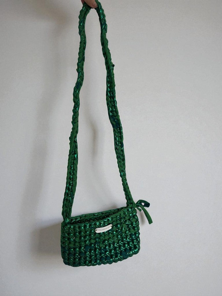 Metallic Green Handmade Crochet Festival Bag, Long Crossbody Strap